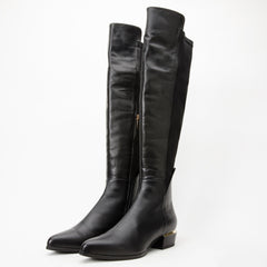 The Fairoks Black Leather Pointy Toe Knee High Boot For Sale