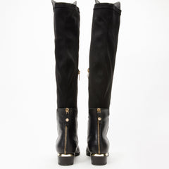 The Fairoks Black Leather Pointy Toe Knee High Boot For Sale