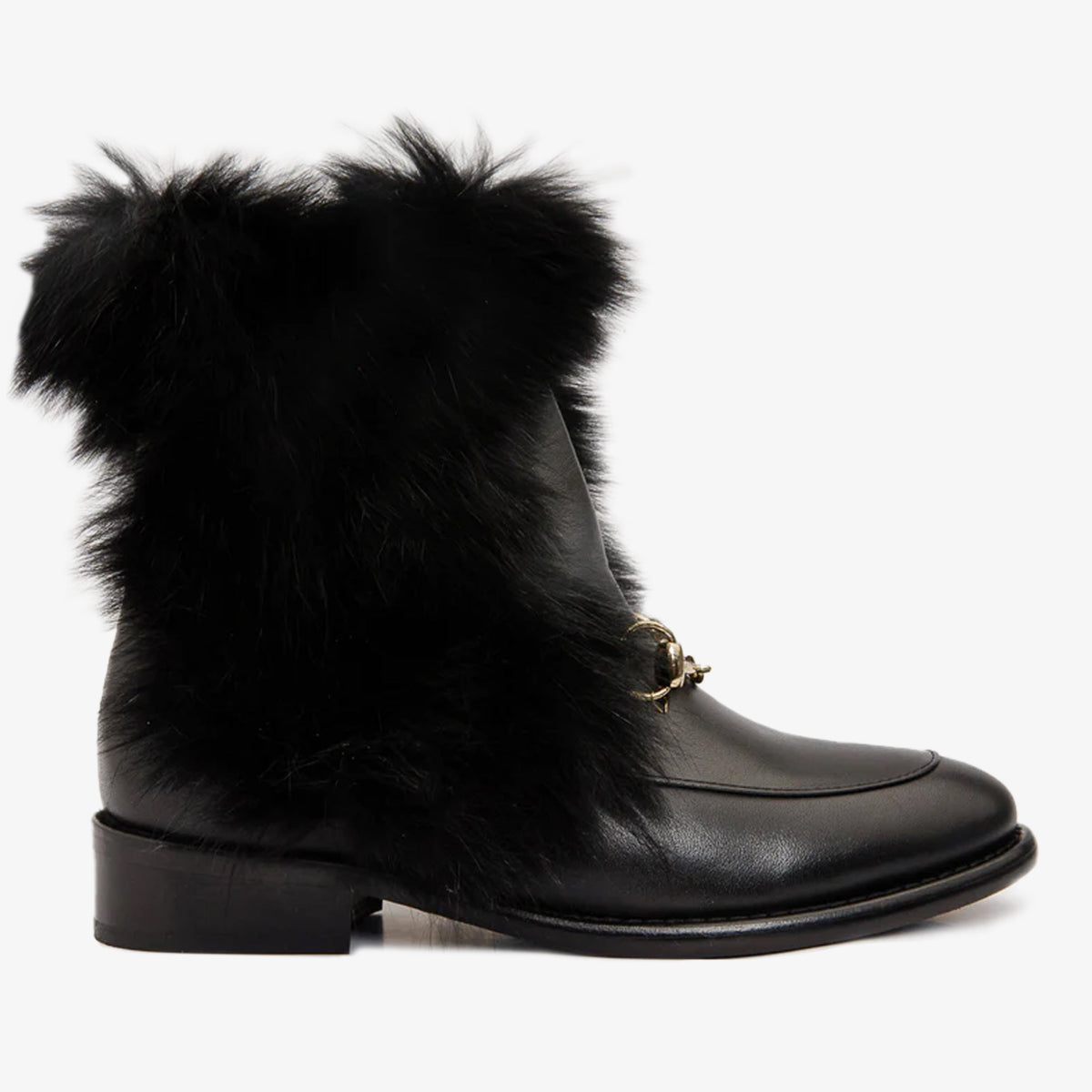 The Izmir Black Leather Natural Fur Mid Calf Boot All New