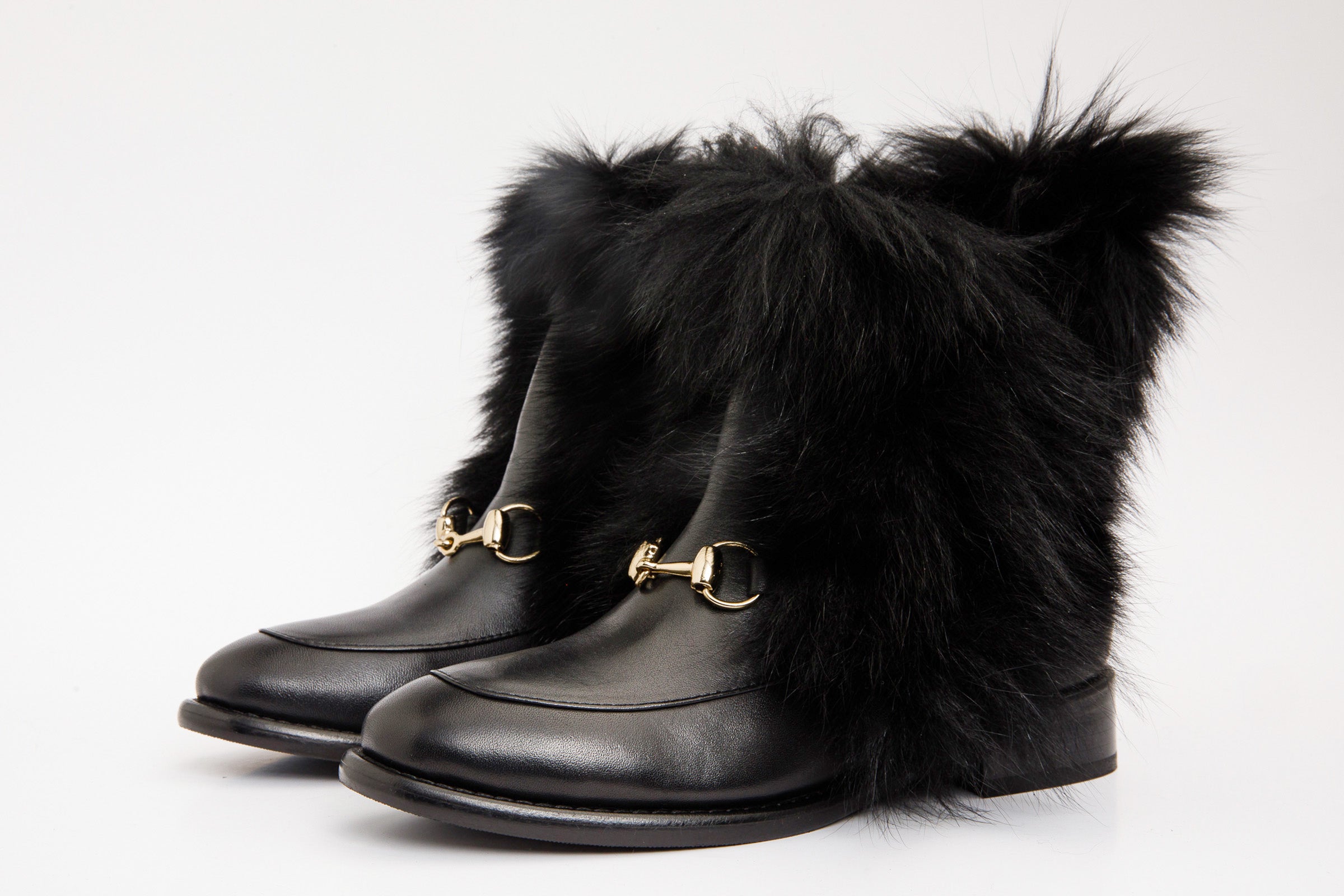 The Izmir Black Leather Natural Fur Mid Calf Boot All New