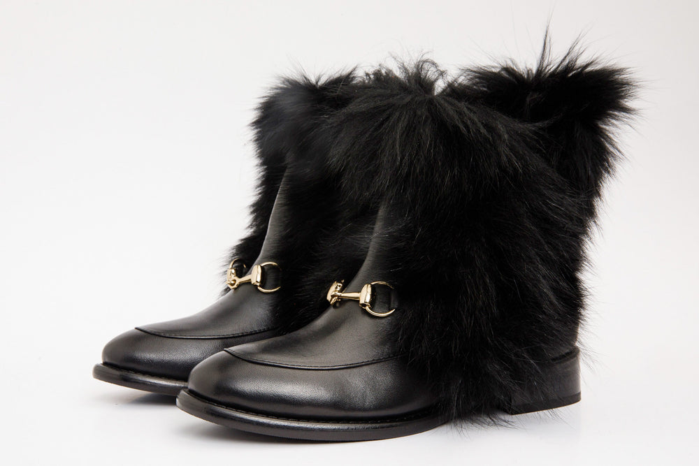 The Izmir Black Leather Natural Fur Mid Calf Boot All New