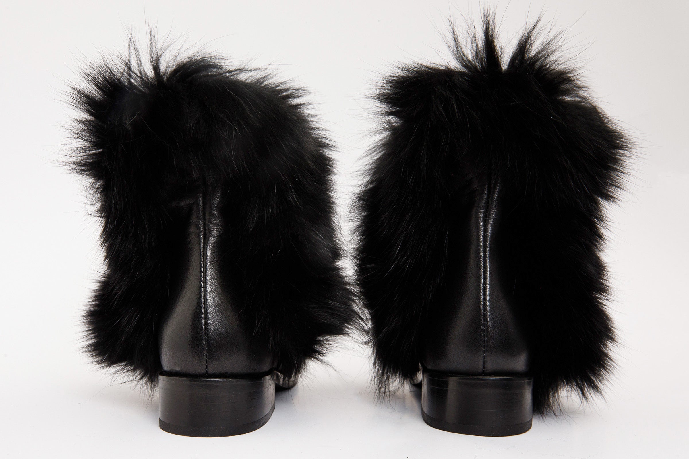 The Izmir Black Leather Natural Fur Mid Calf Boot All New
