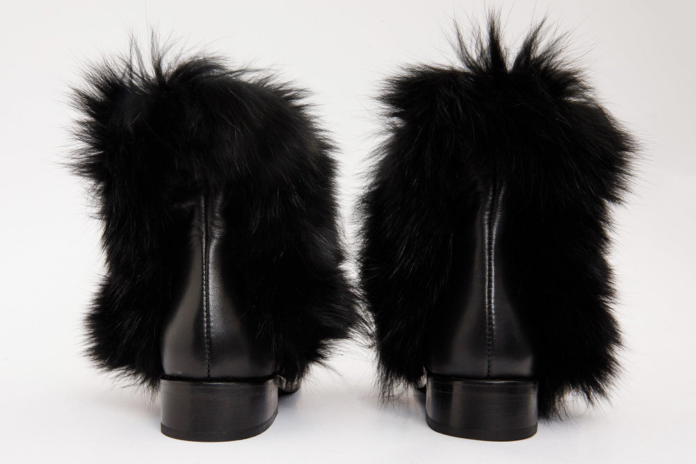 The Izmir Black Leather Natural Fur Mid Calf Boot All New
