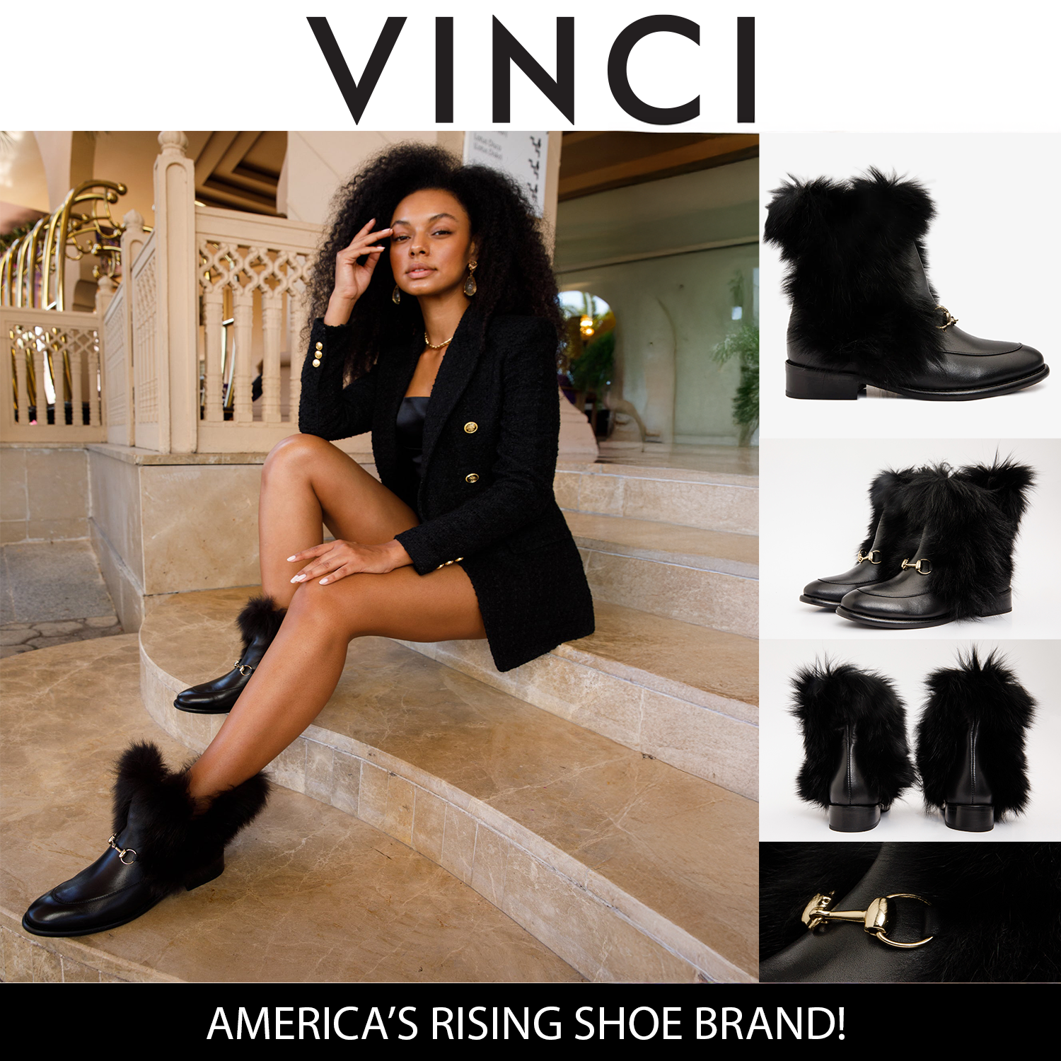 The Izmir Black Leather Natural Fur Mid Calf Boot All New