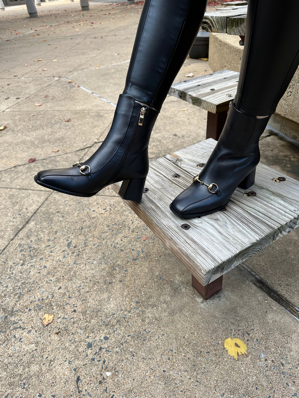 The Bukres Black Leather Block Heel Boot Universal Fit