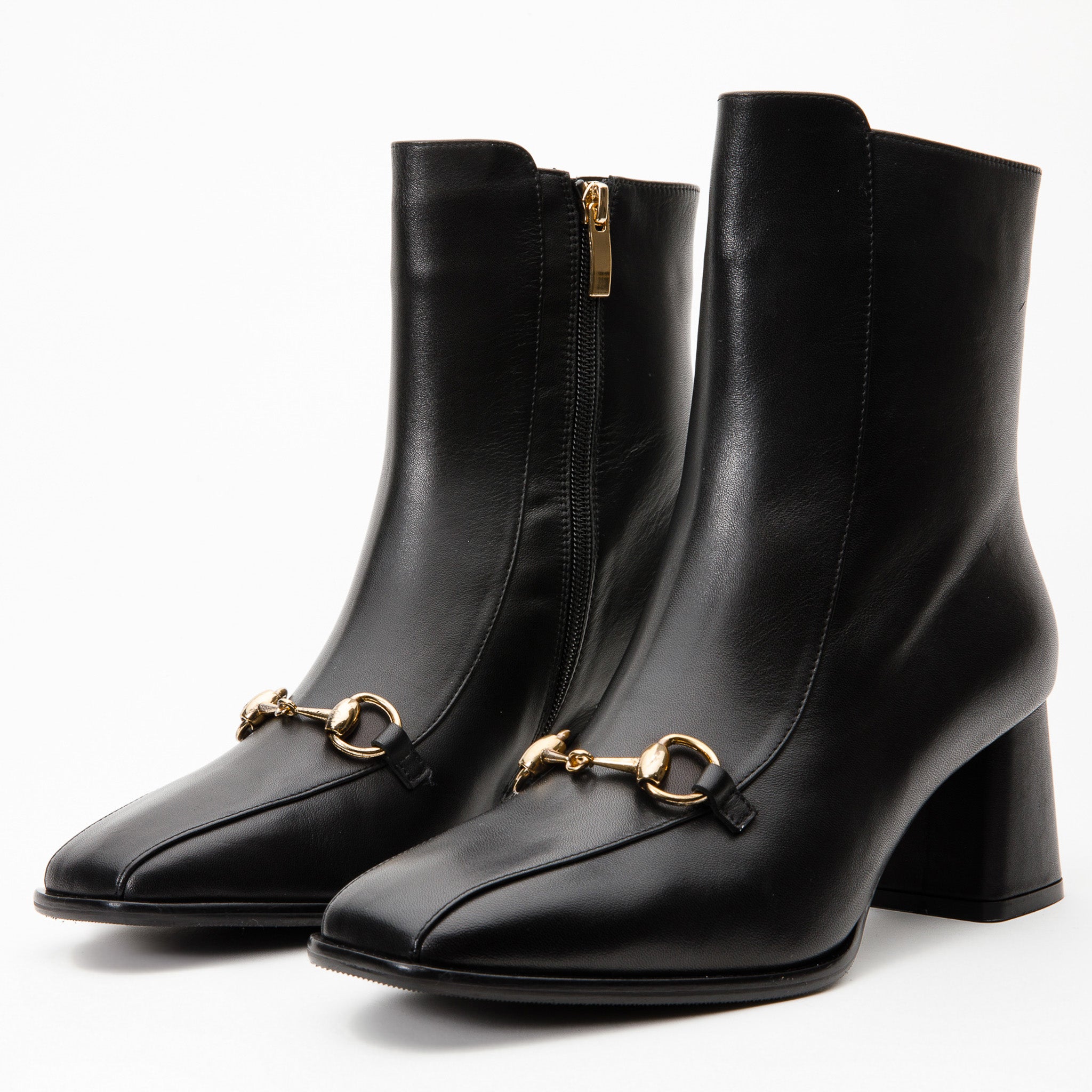 The Bukres Black Leather Block Heel Boot Universal Fit