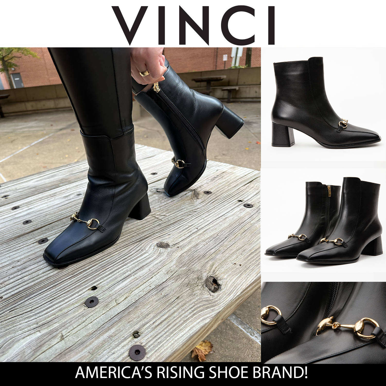 The Bukres Black Leather Block Heel Boot Universal Fit