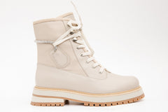 The Arata Cream Leather Lace-Up Ankle Boot With a Side Zipper Fine Craftsmanship