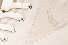 The Arata Cream Leather Lace-Up Ankle Boot With a Side Zipper Fine Craftsmanship