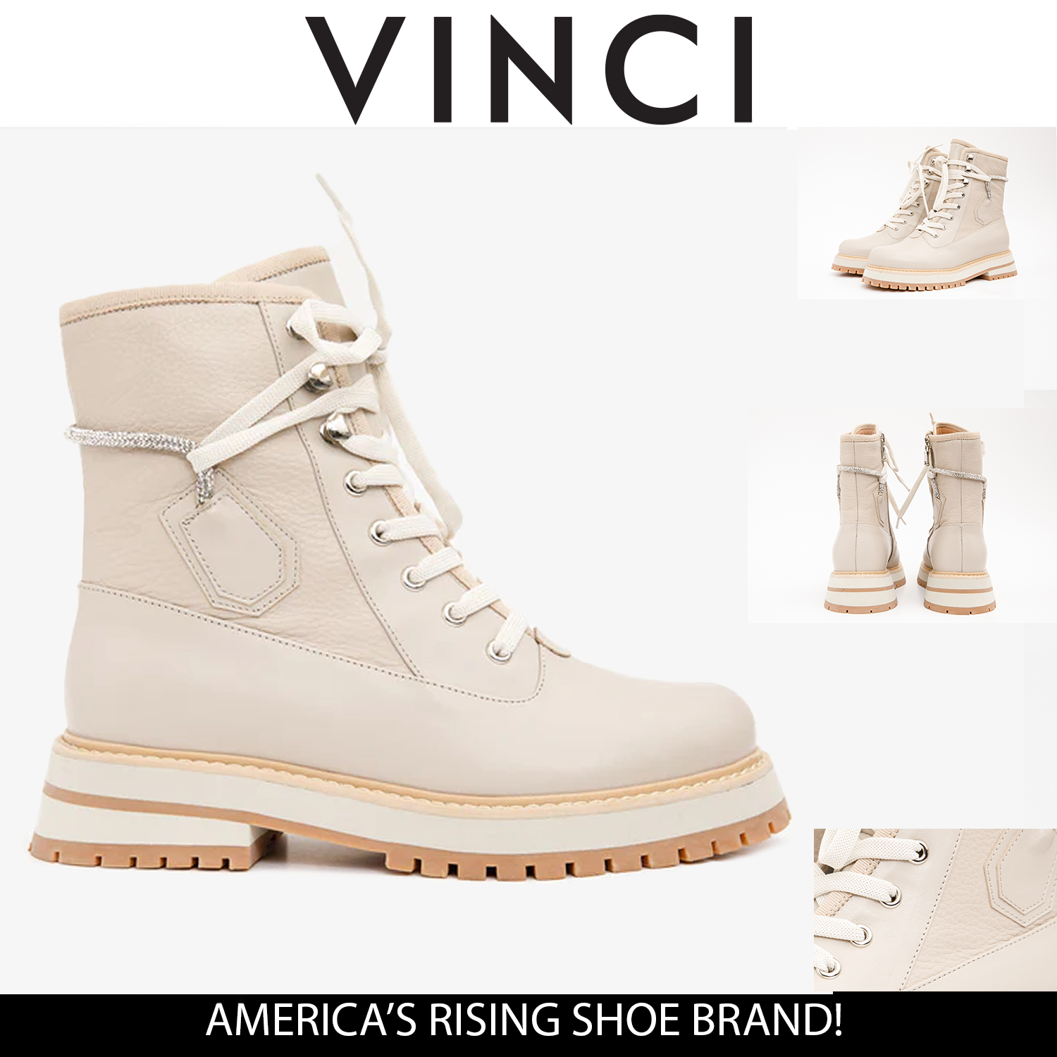 The Arata Cream Leather Lace-Up Ankle Boot With a Side Zipper Fine Craftsmanship