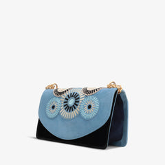 The Parama Blue Suede Leather Handbag On Sale