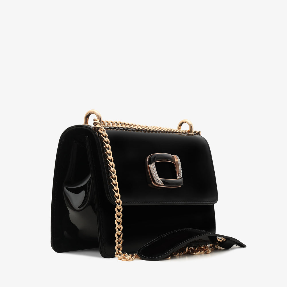The Ferrara Black Patent Leather Handbag On Sale