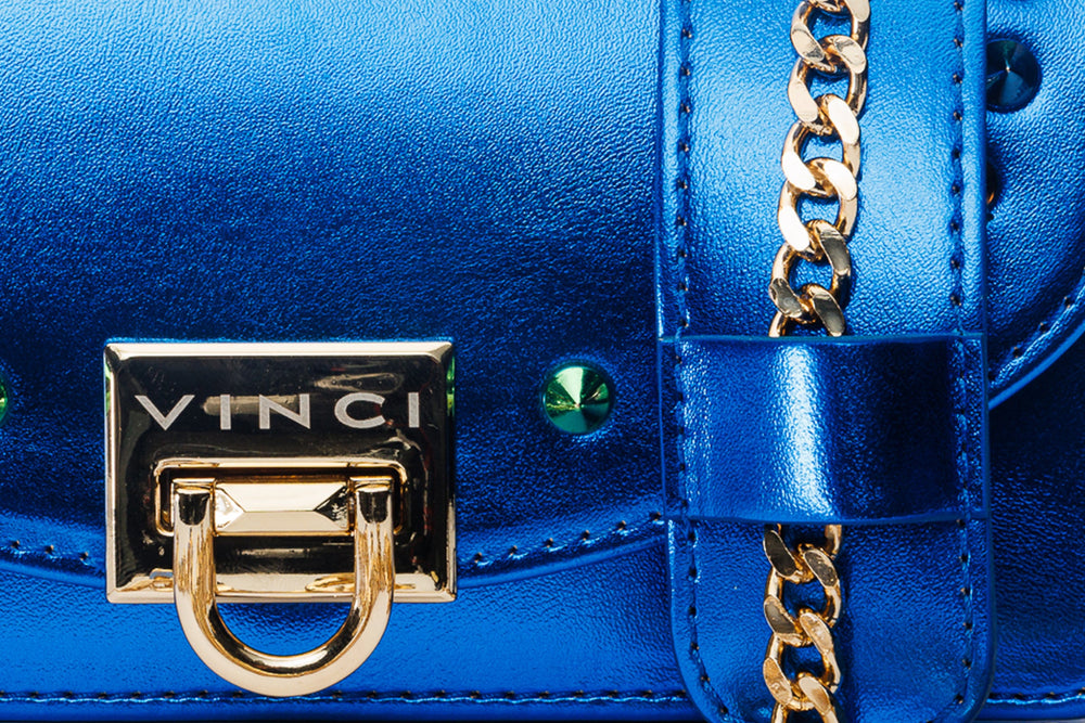 The Caris Sax Blue Leather Handbag For Sale