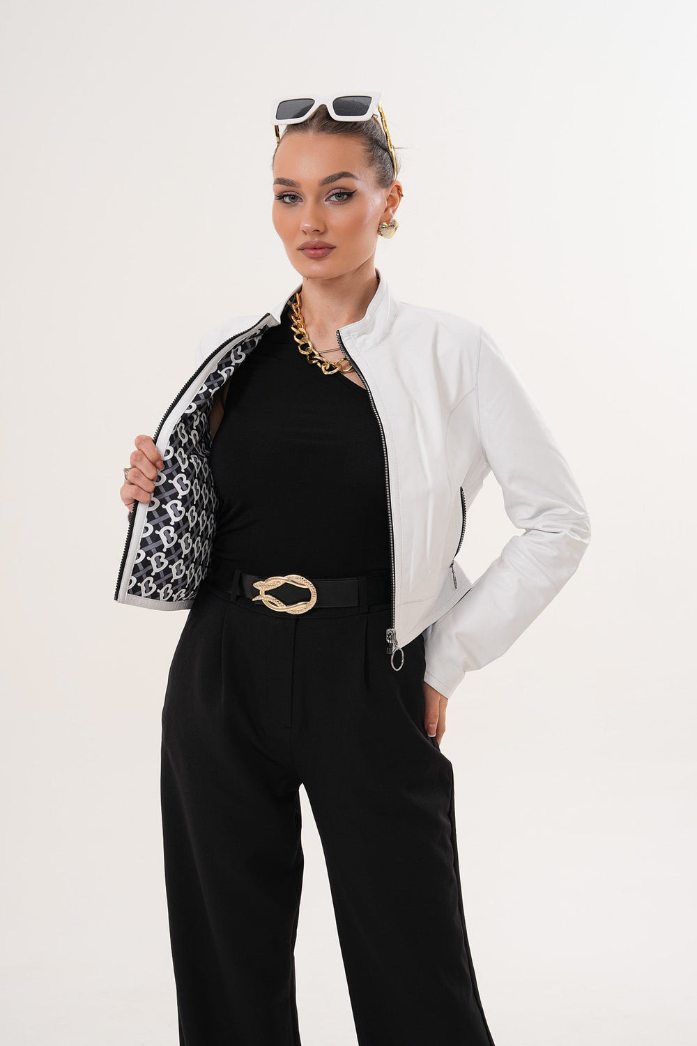 The Elvaris Reversible White Leather Jacket Universal Fit