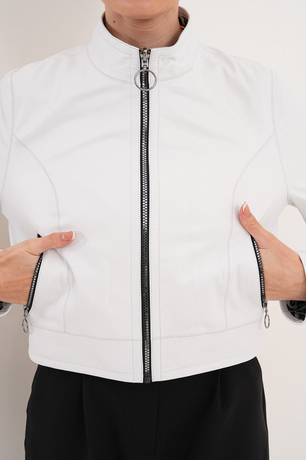 The Elvaris Reversible White Leather Jacket Universal Fit