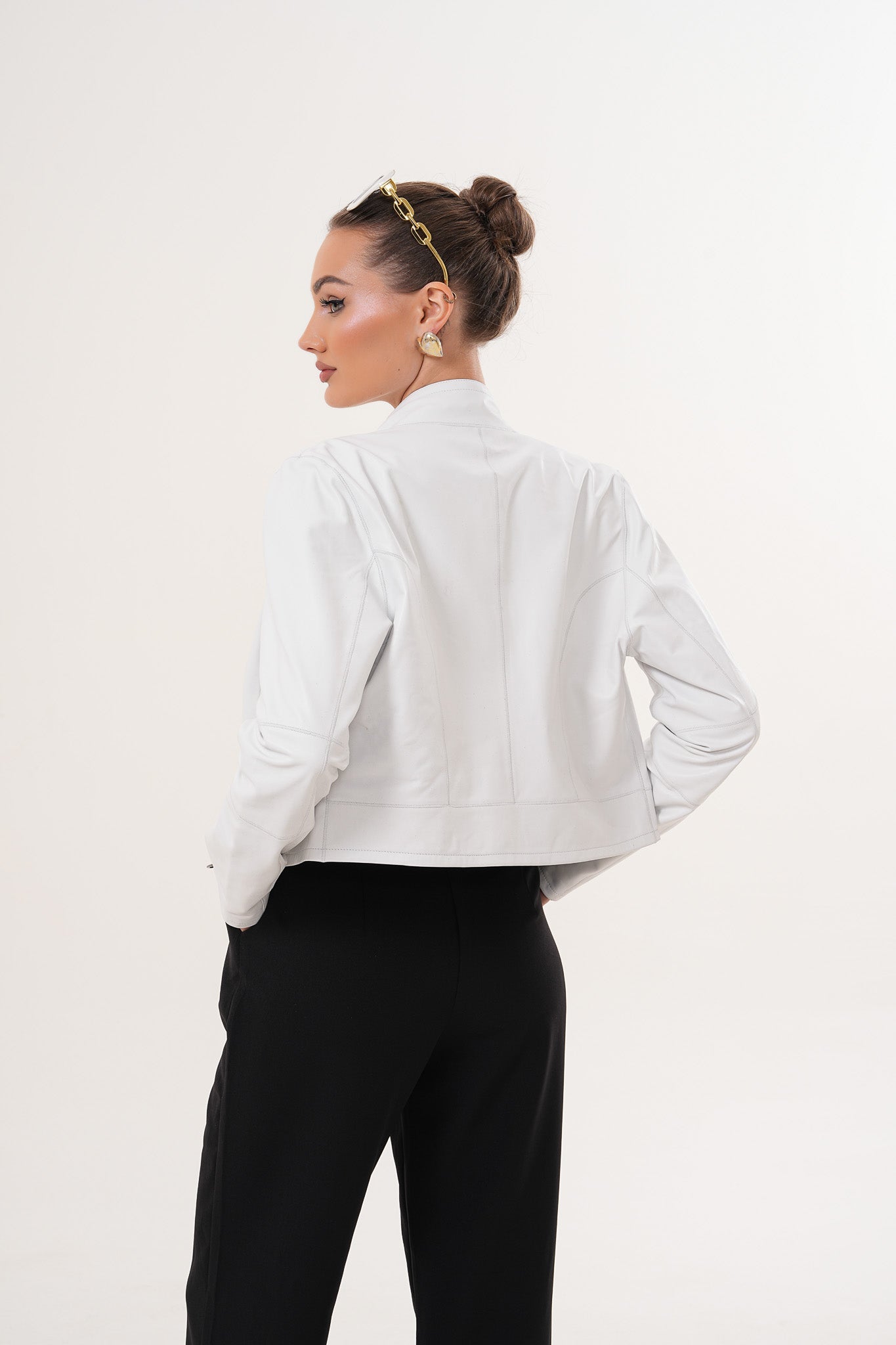 The Elvaris Reversible White Leather Jacket Universal Fit