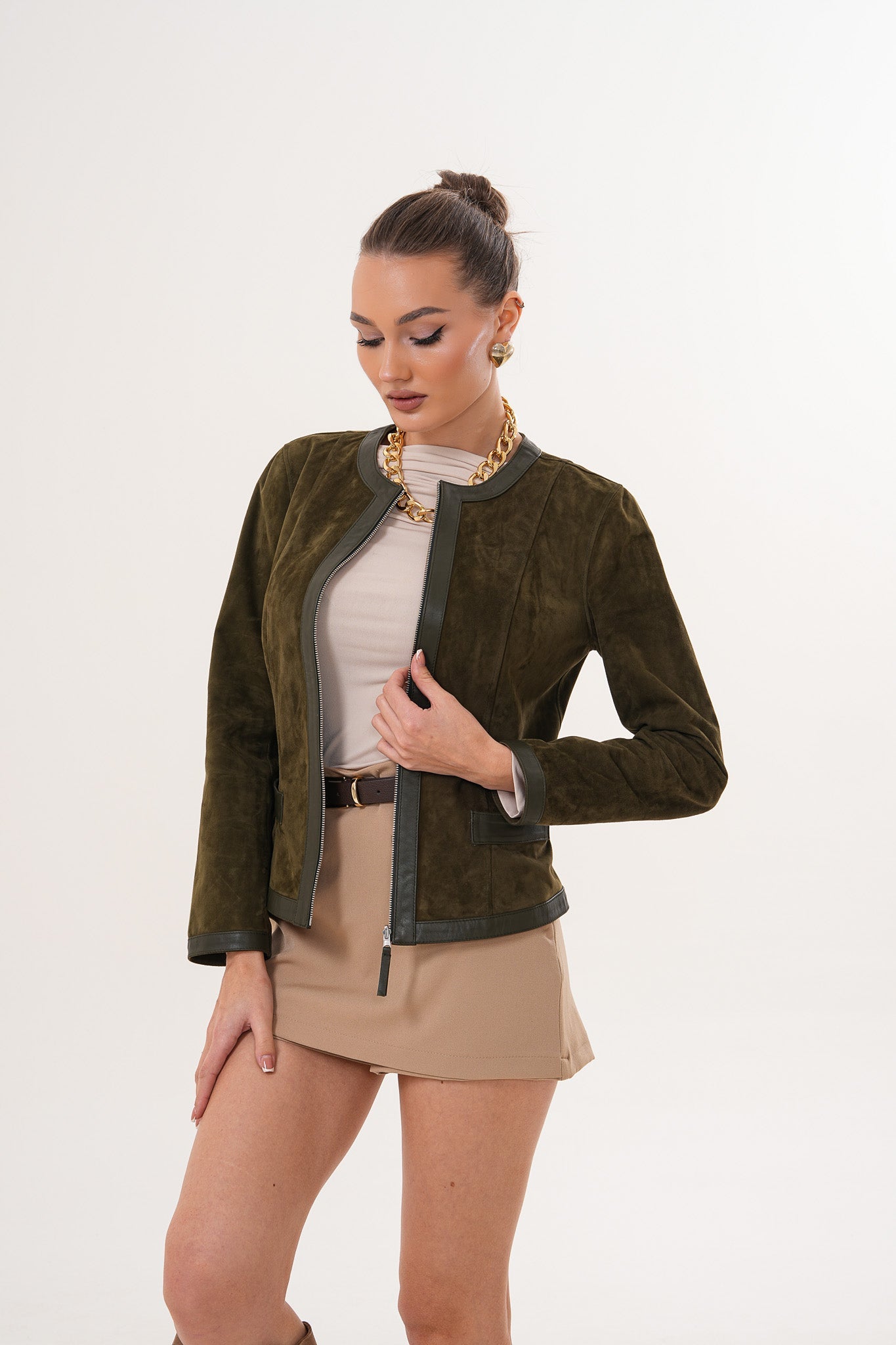 The Nyvessa Reversible Leather Jacket – Olive Green Fine Craftsmanship
