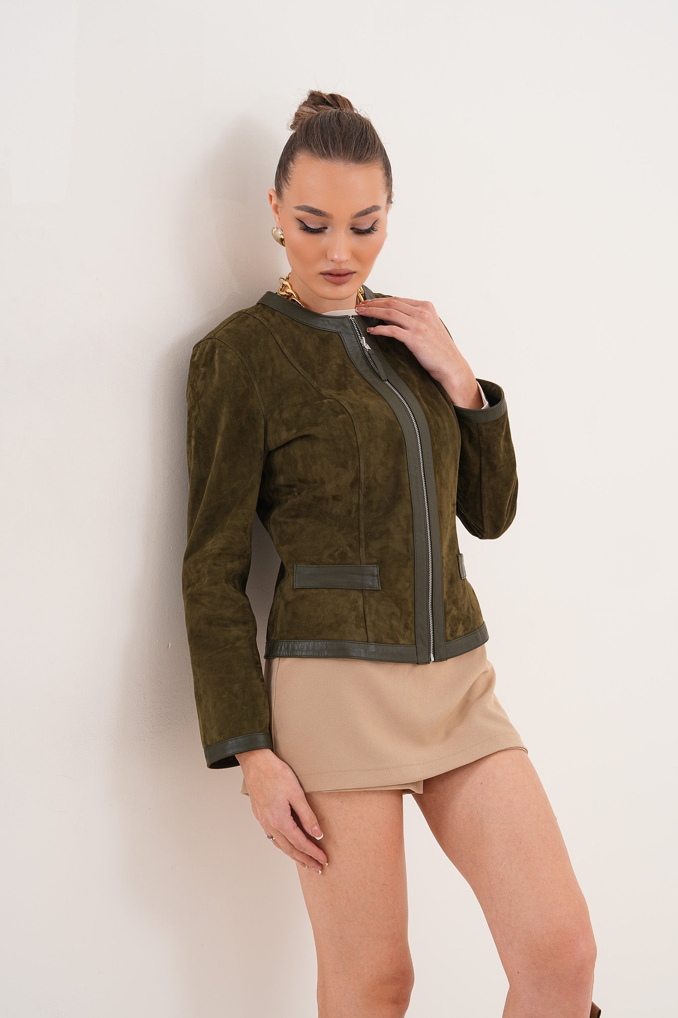 The Nyvessa Reversible Leather Jacket – Olive Green Fine Craftsmanship