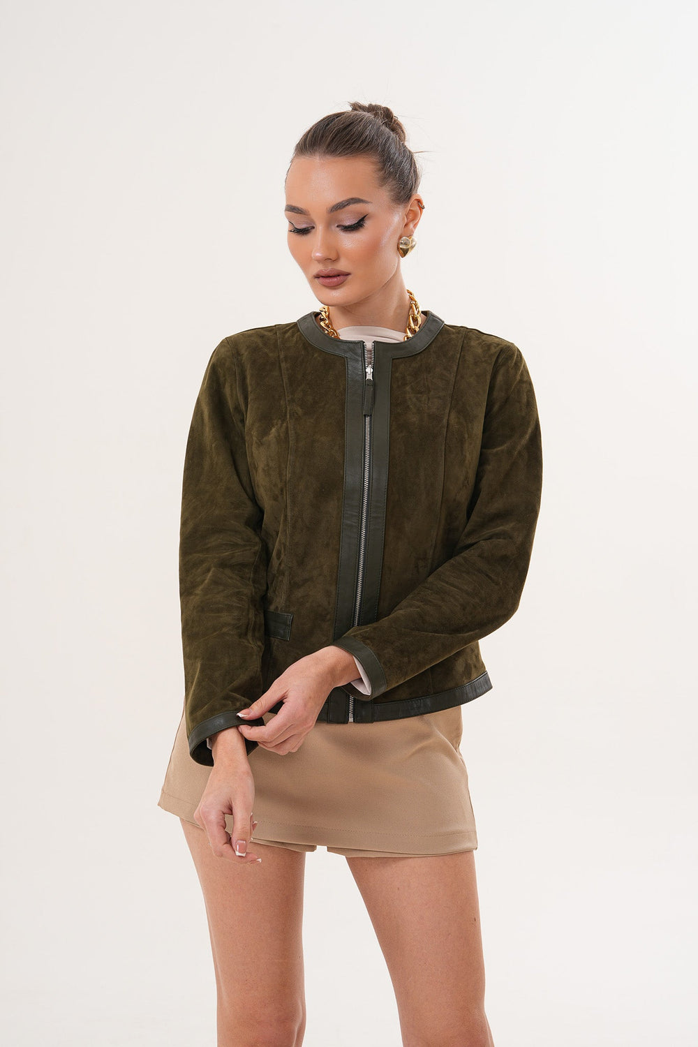 The Nyvessa Reversible Leather Jacket – Olive Green Fine Craftsmanship