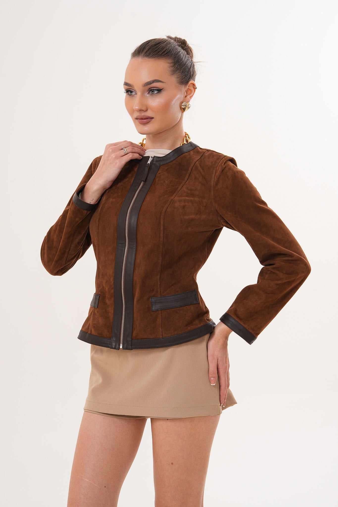 The Nyvessa Reversible Brown Suede Dark Brown Leather Jacket Exclusive Style