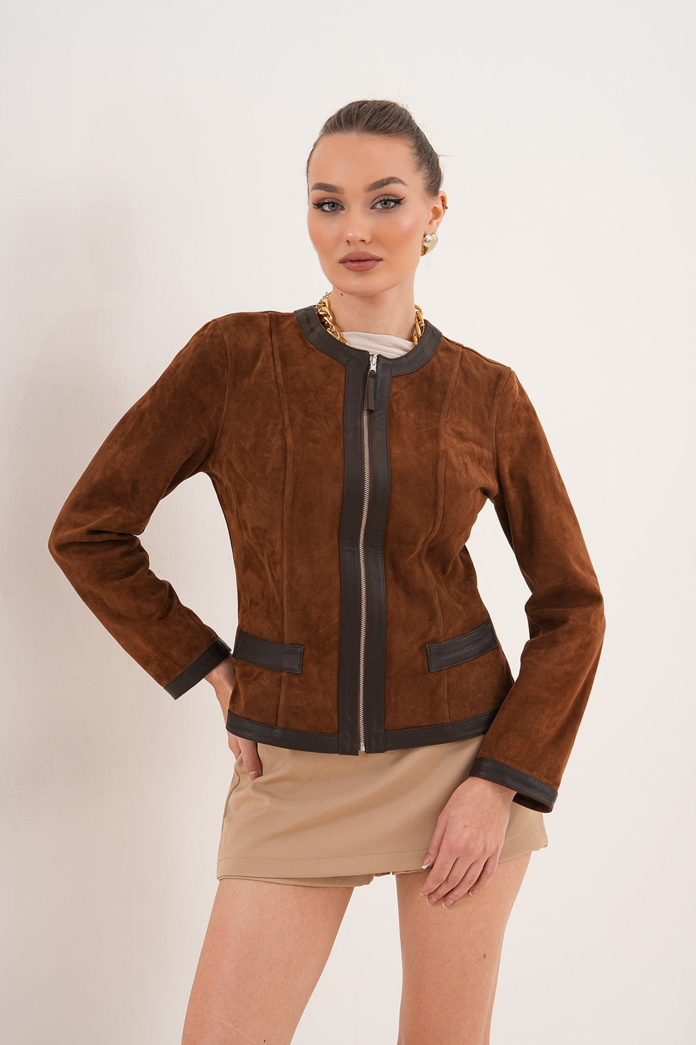 The Nyvessa Reversible Brown Suede Dark Brown Leather Jacket Exclusive Style