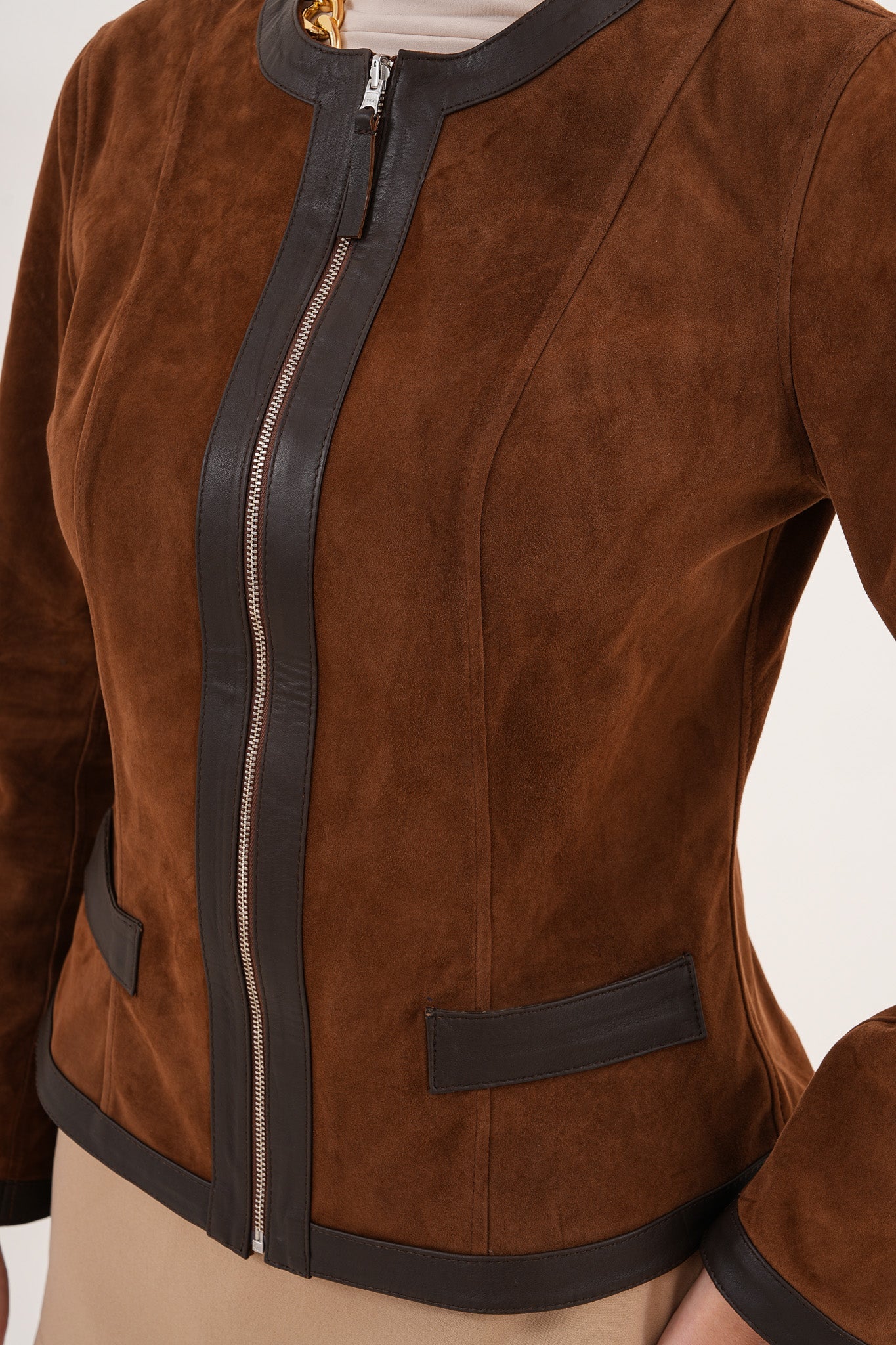 The Nyvessa Reversible Brown Suede Dark Brown Leather Jacket Exclusive Style