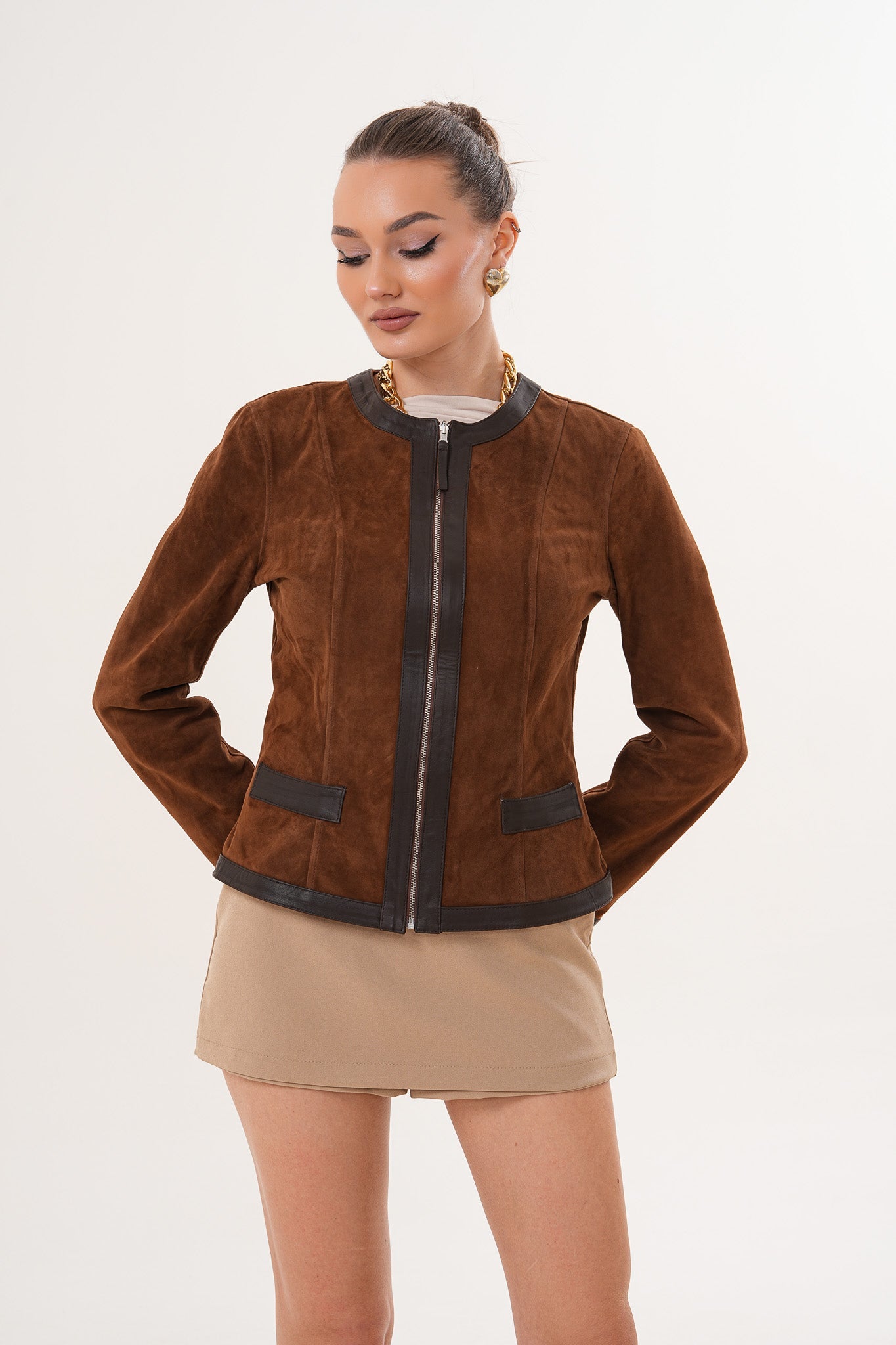The Nyvessa Reversible Brown Suede Dark Brown Leather Jacket Exclusive Style