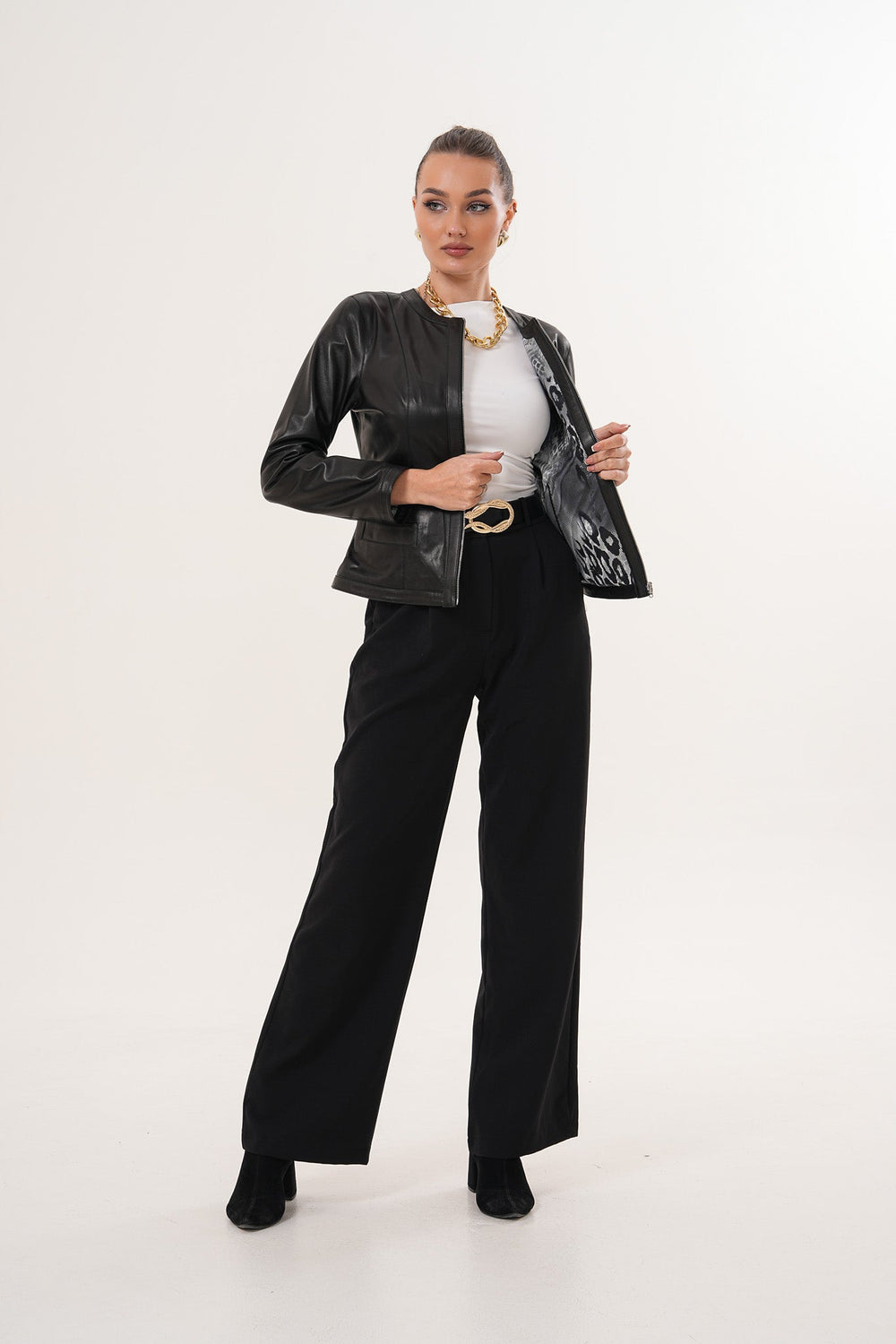 The Nyvessa Black Leather Jacket On Sale