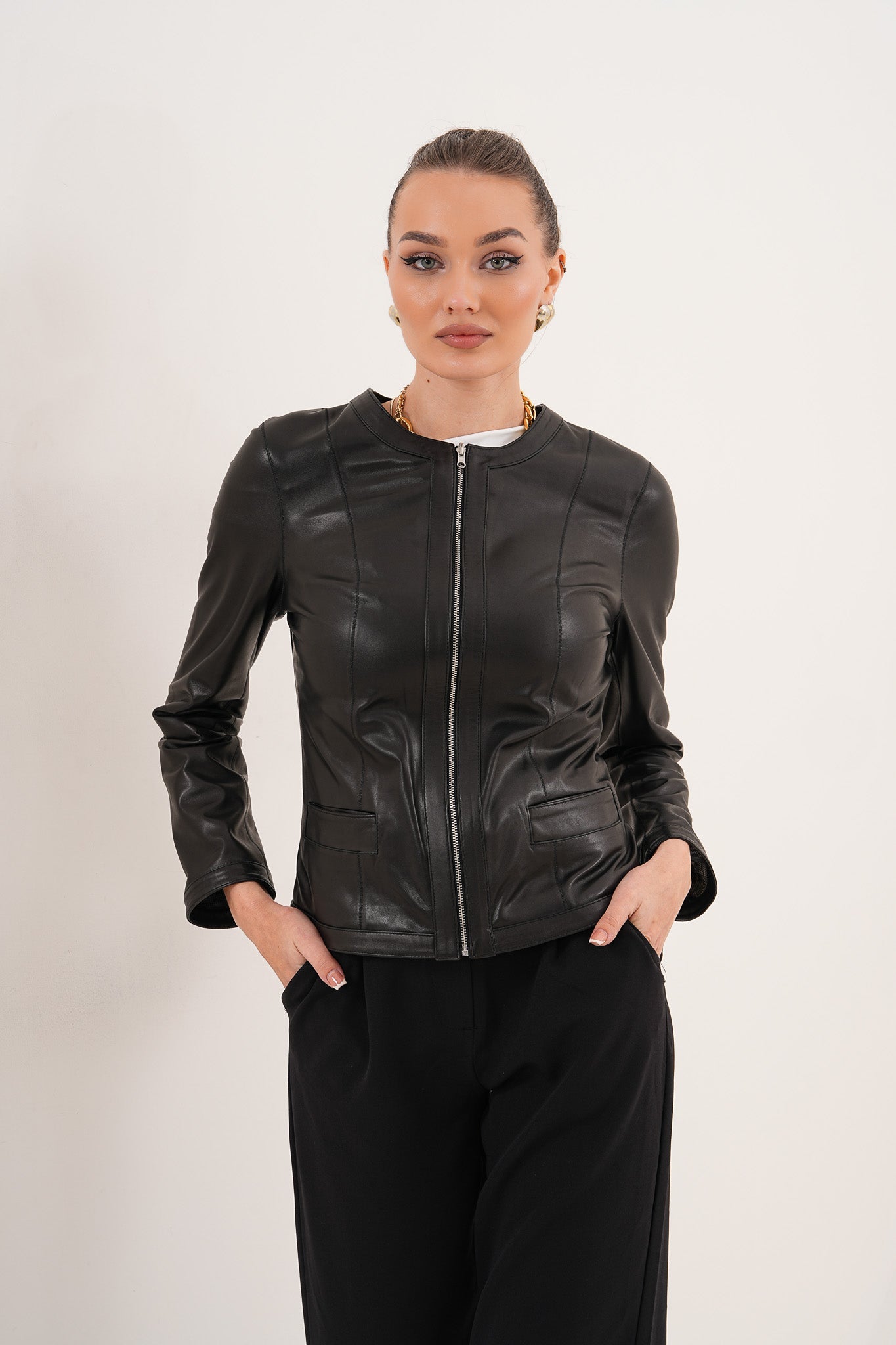 The Nyvessa Black Leather Jacket On Sale