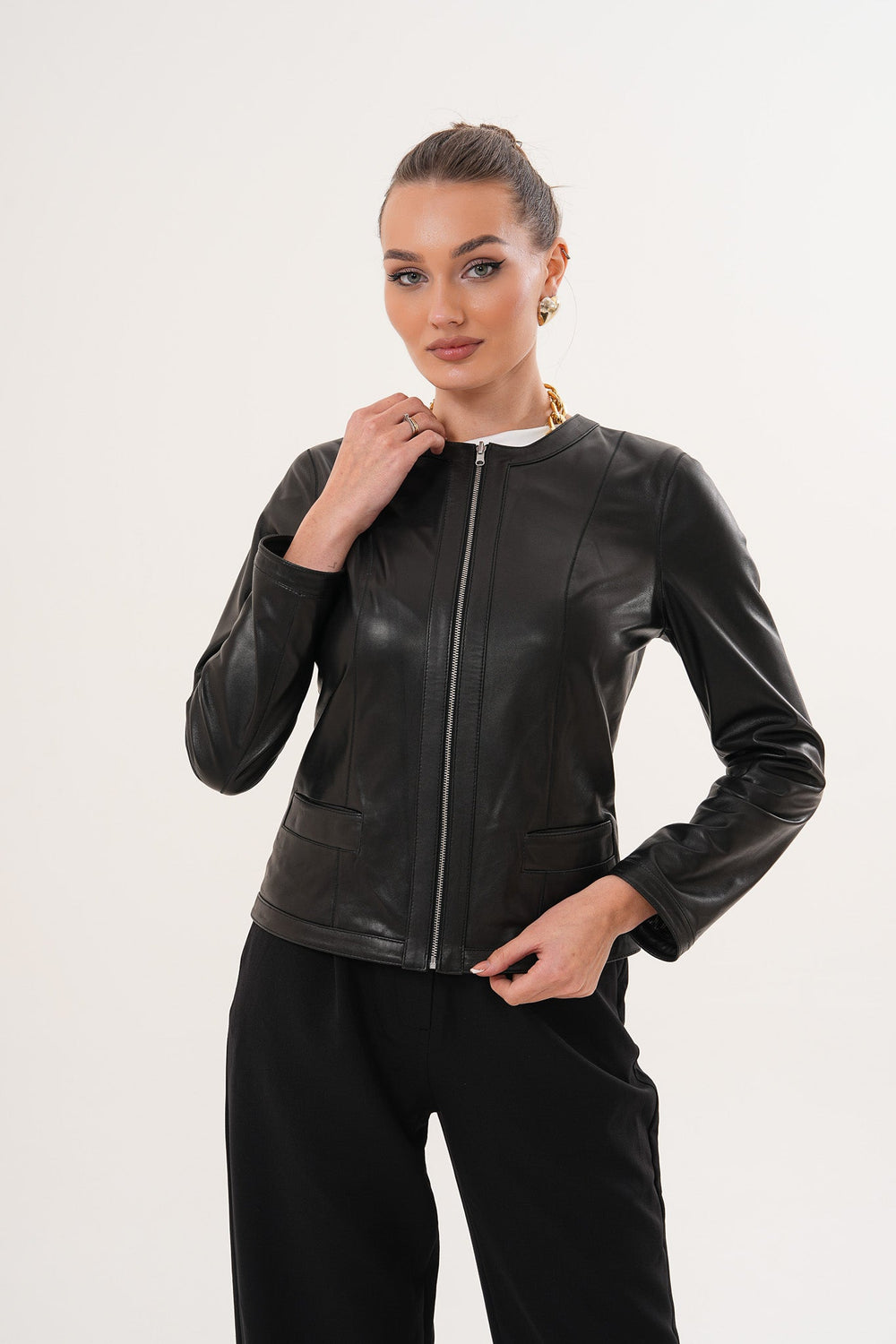 The Nyvessa Black Leather Jacket On Sale