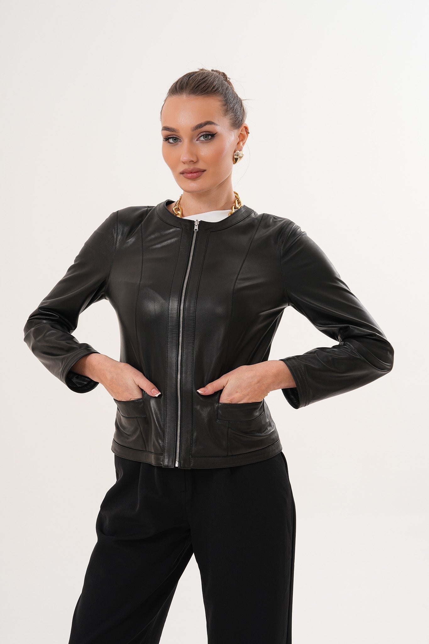 The Nyvessa Black Leather Jacket On Sale