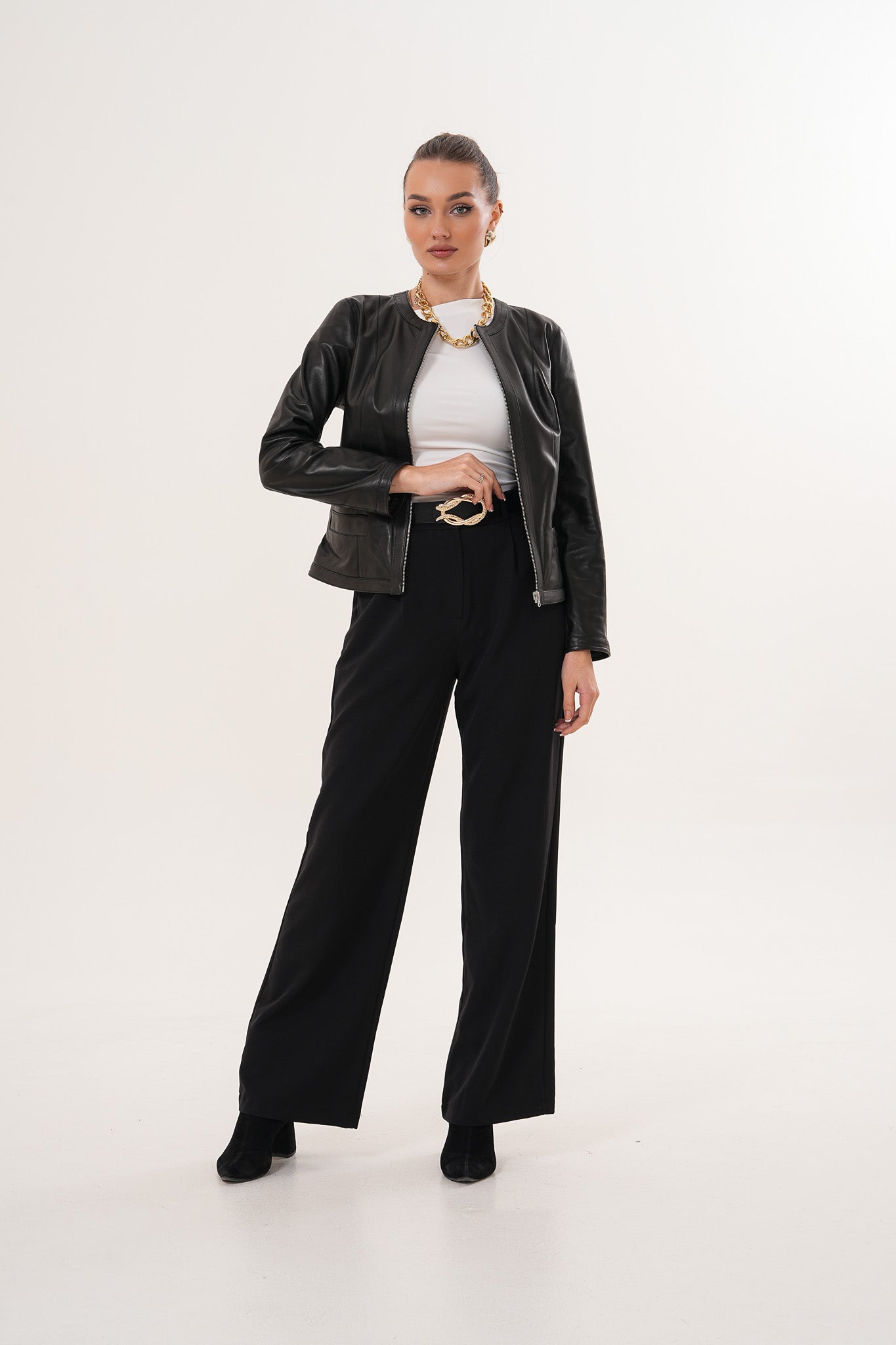 The Nyvessa Black Leather Jacket On Sale