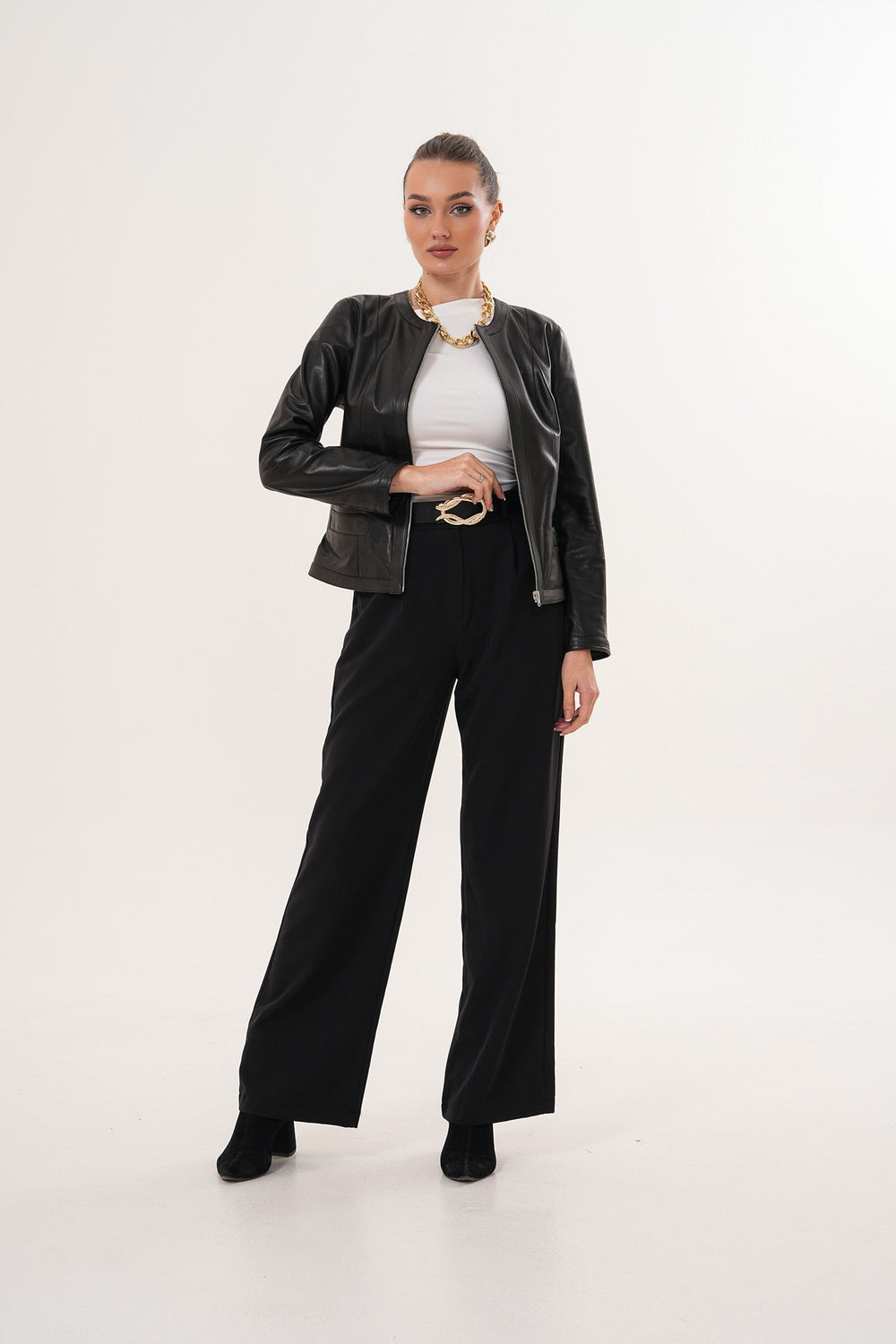The Nyvessa Black Leather Jacket On Sale