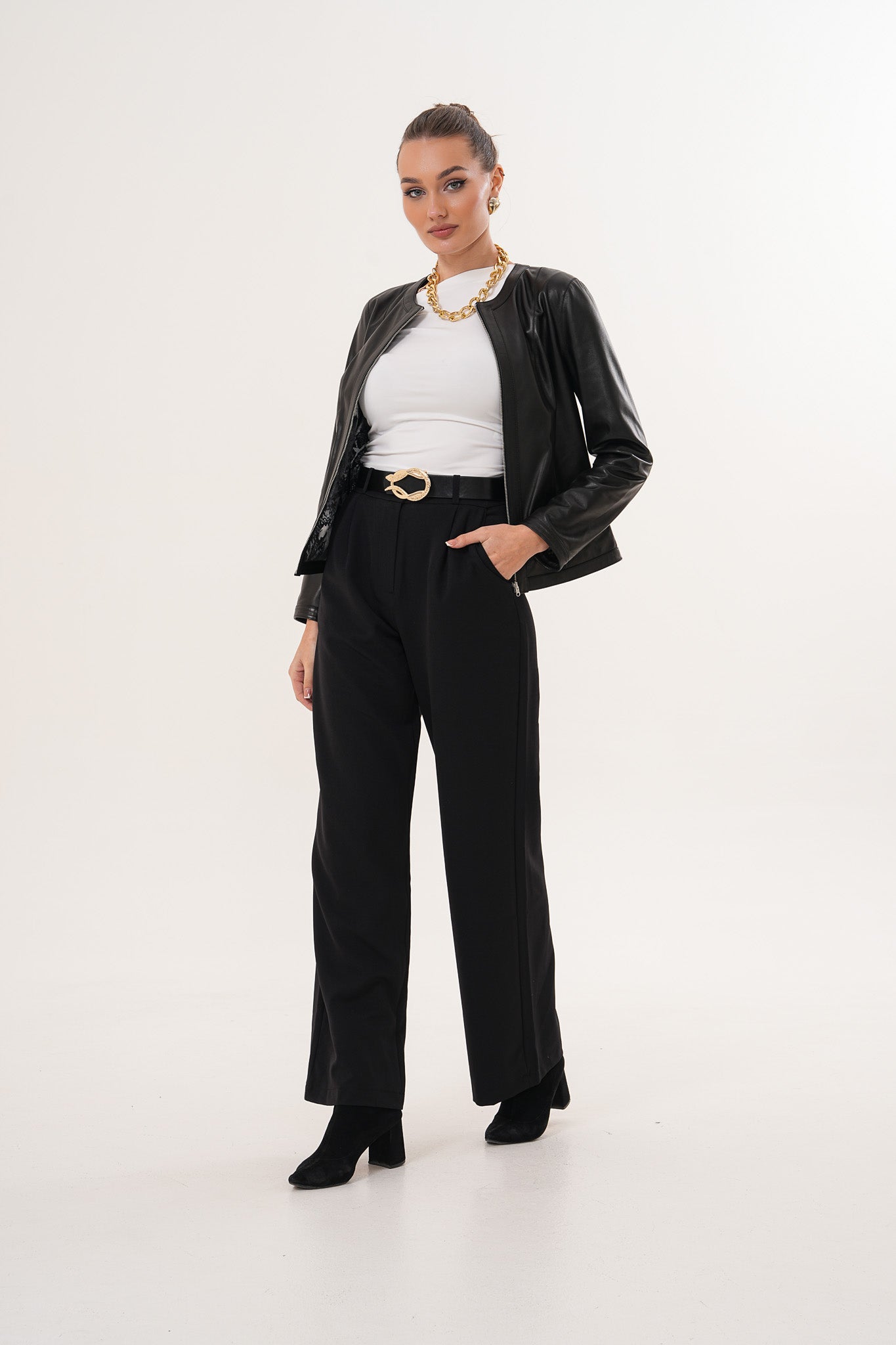 The Nyvessa Black Leather Jacket On Sale