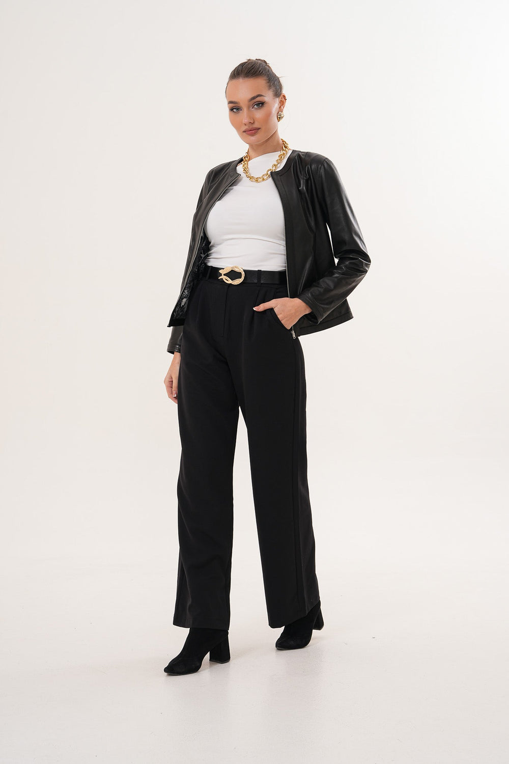 The Nyvessa Black Leather Jacket On Sale