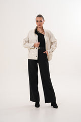 The Velmira Reversible Ivory Leather Jacket For Sale