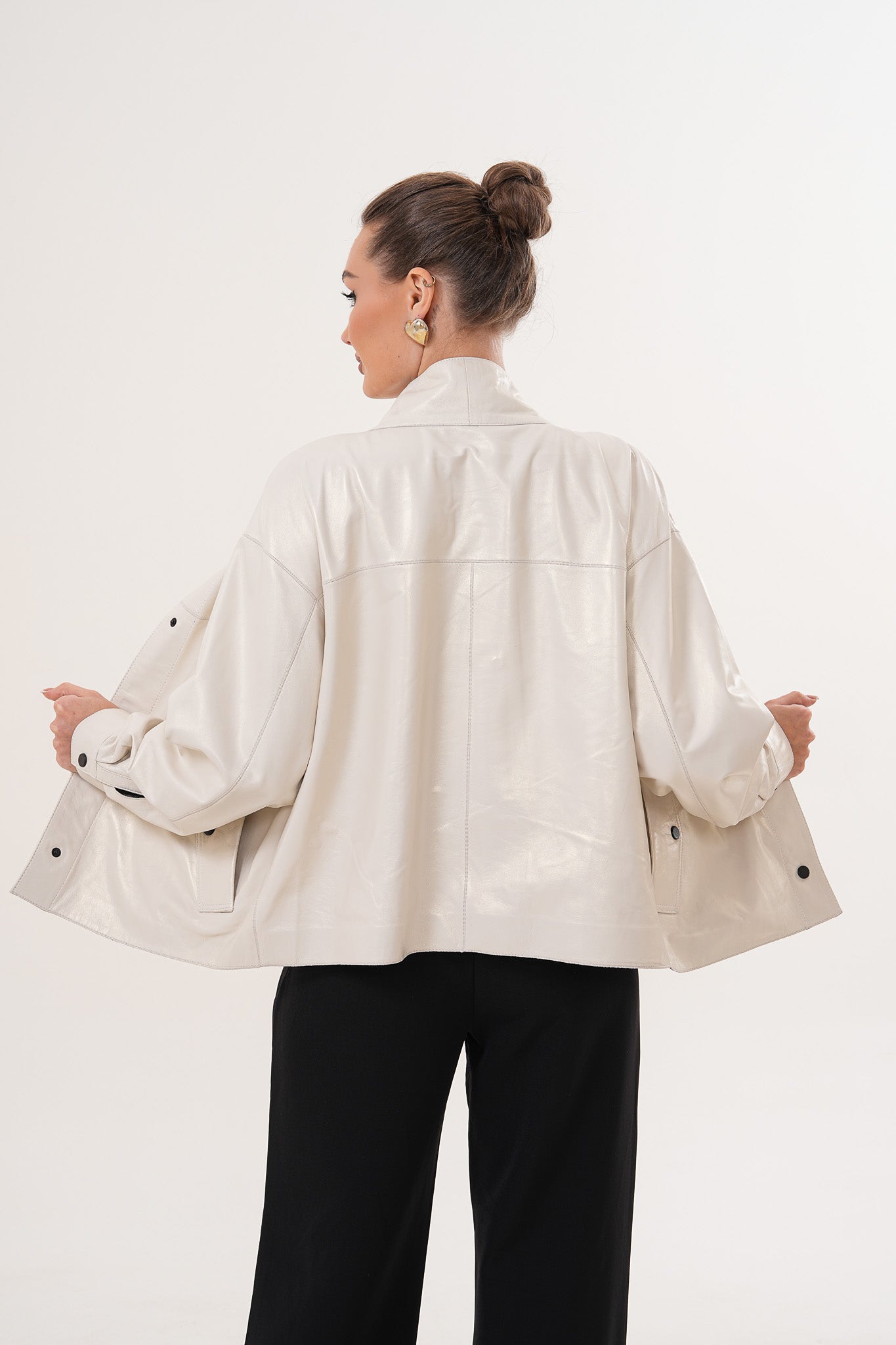 The Velmira Reversible Ivory Leather Jacket For Sale