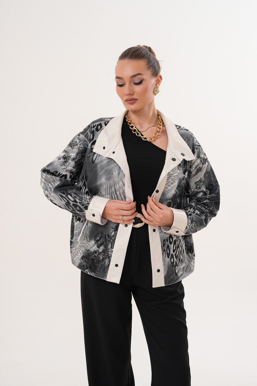The Velmira Reversible Ivory Leather Jacket For Sale