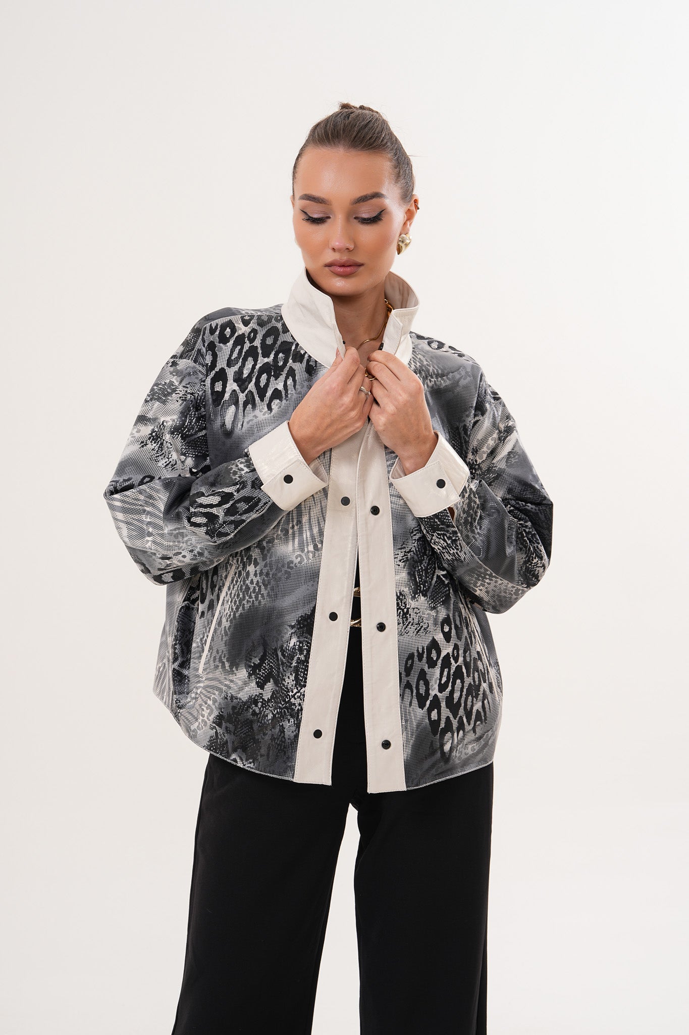 The Velmira Reversible Ivory Leather Jacket For Sale