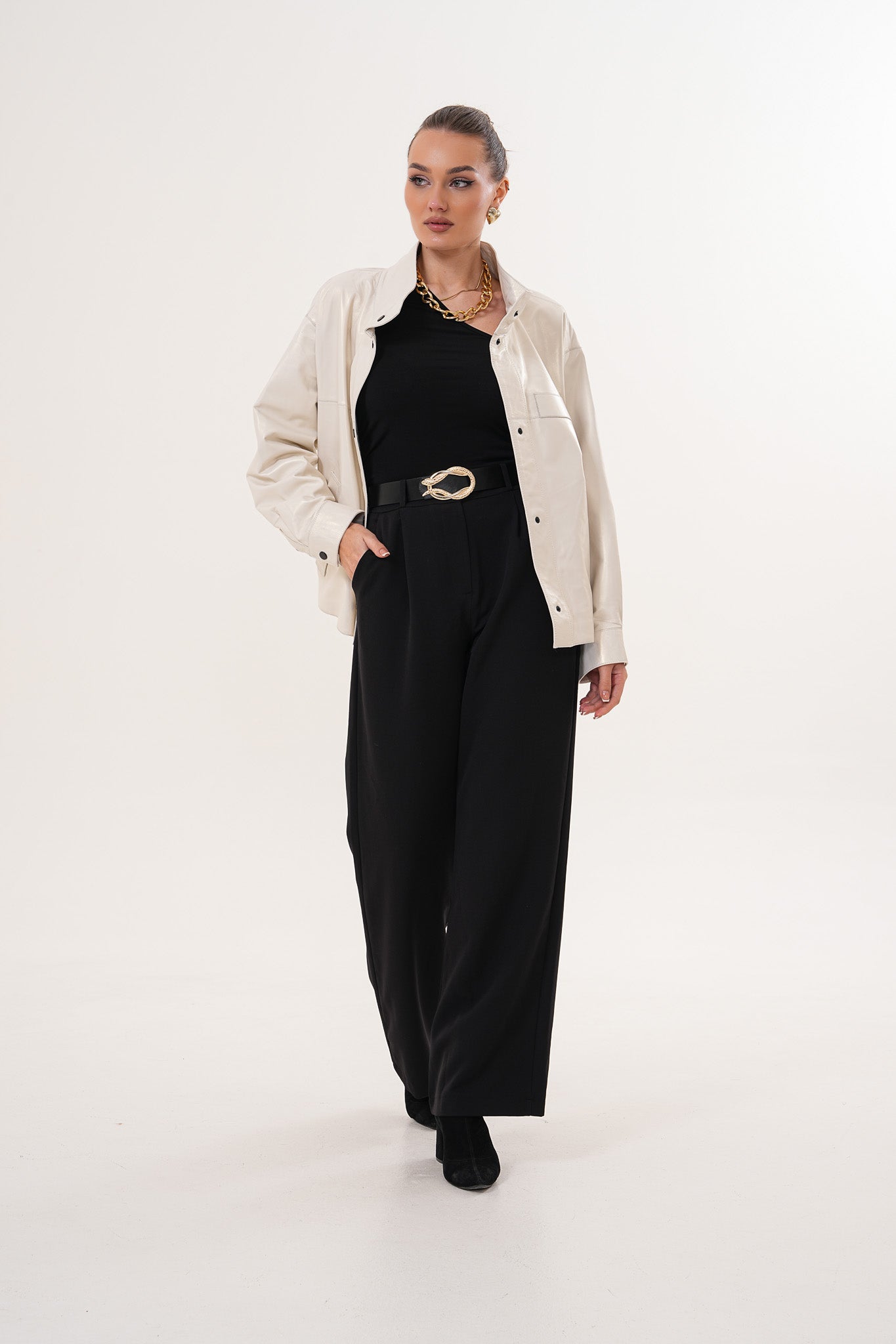 The Velmira Reversible Ivory Leather Jacket For Sale