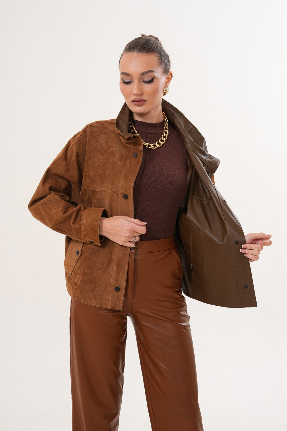 The Ravessa Reversible Brown Suede Leather Jacket All New