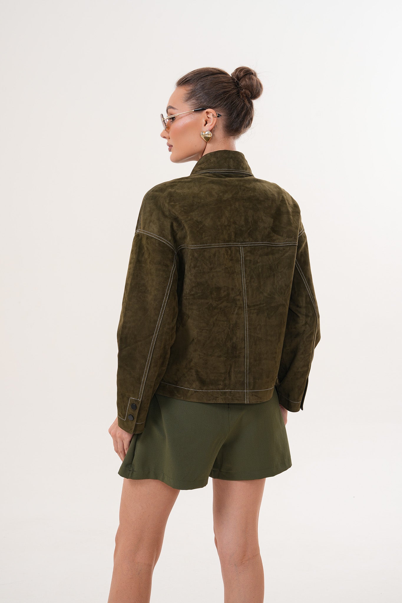 The Solviera Reversible Olive Suede Leather Jacket Fine Craftsmanship