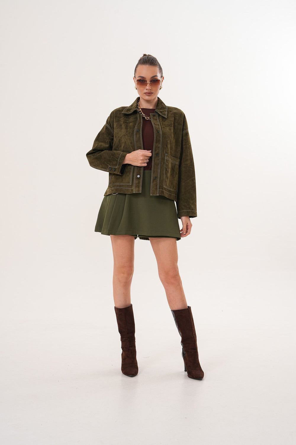 The Solviera Reversible Olive Suede Leather Jacket Fine Craftsmanship