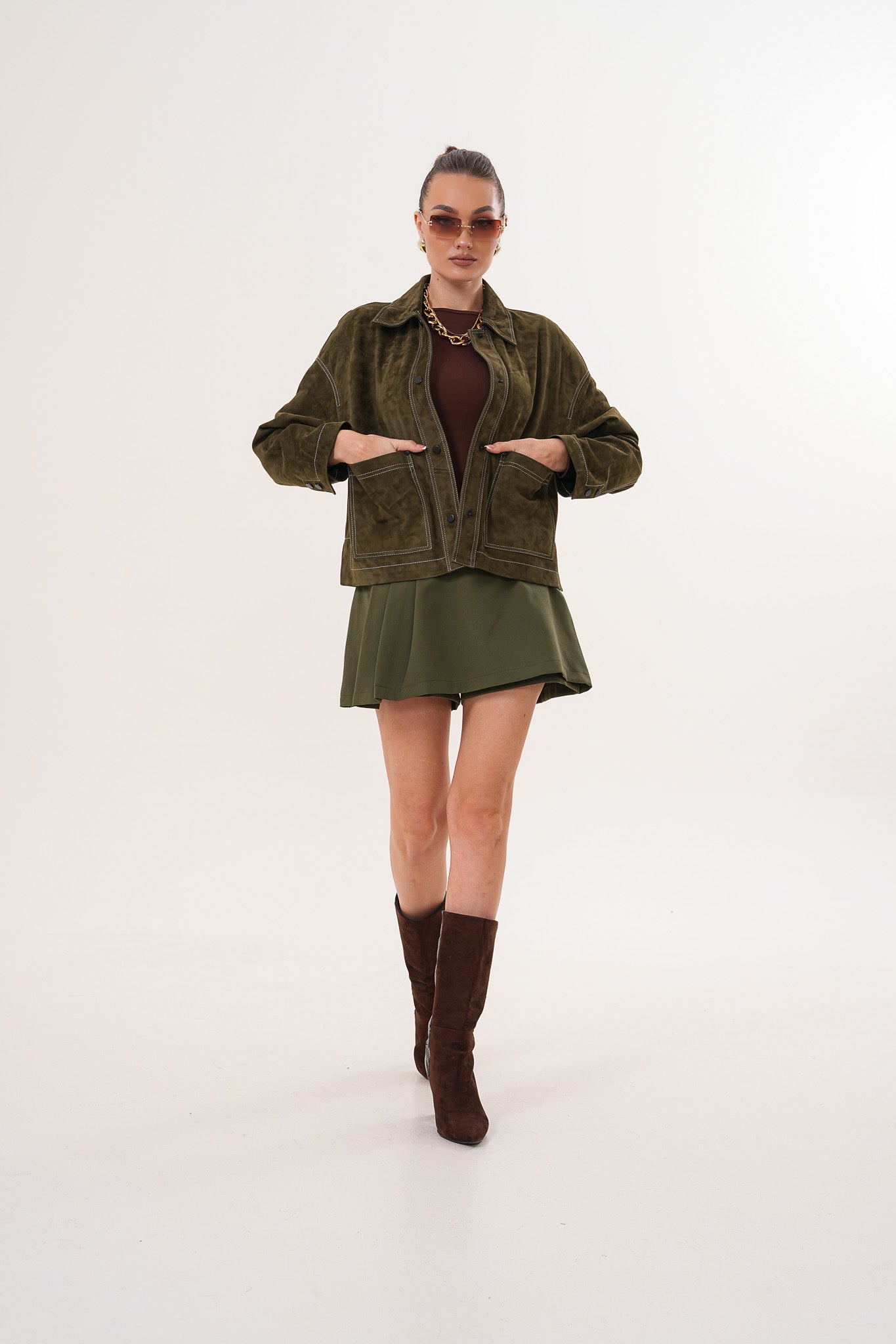 The Solviera Reversible Olive Suede Leather Jacket Fine Craftsmanship