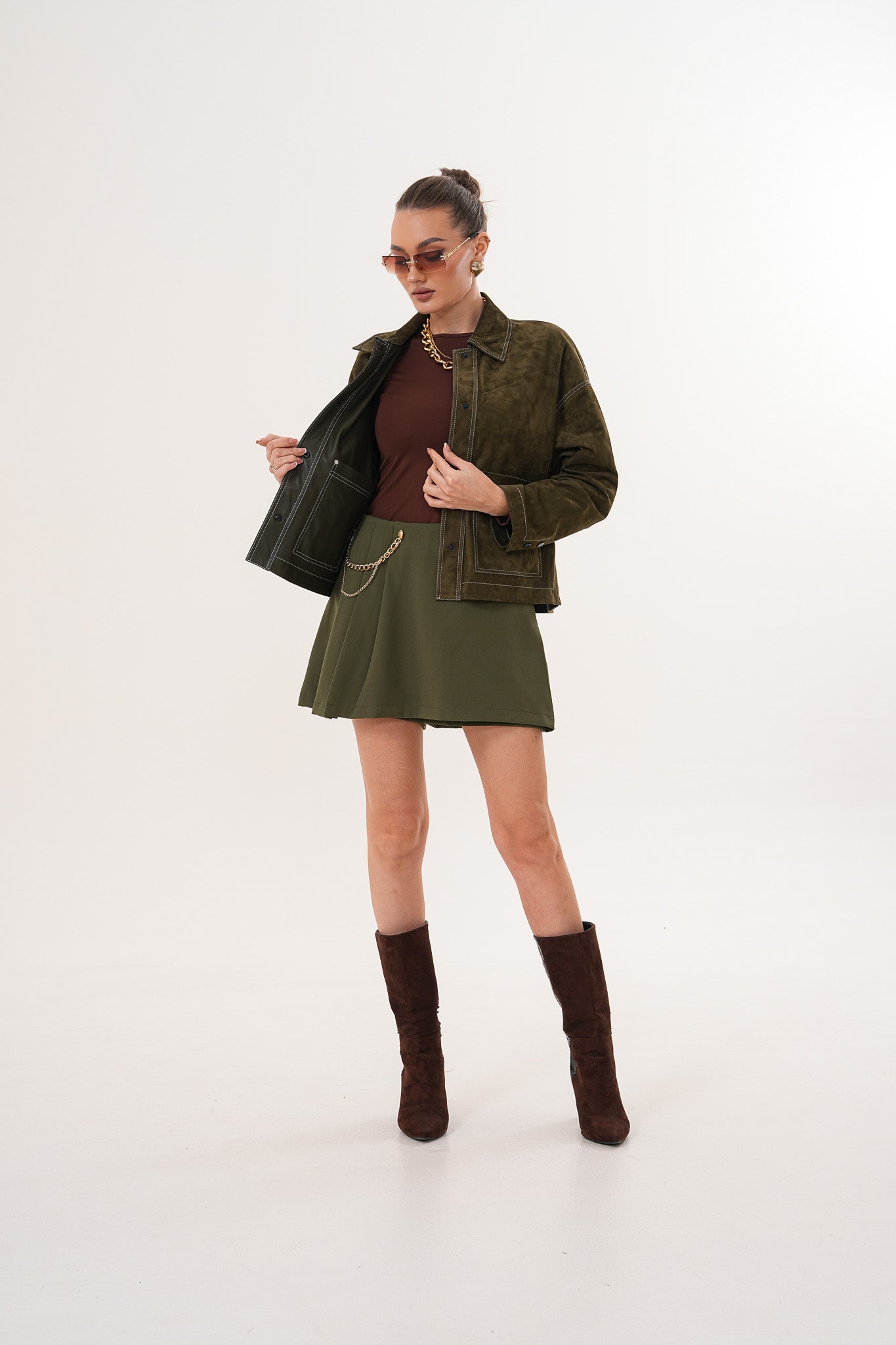 The Solviera Reversible Olive Suede Leather Jacket Fine Craftsmanship