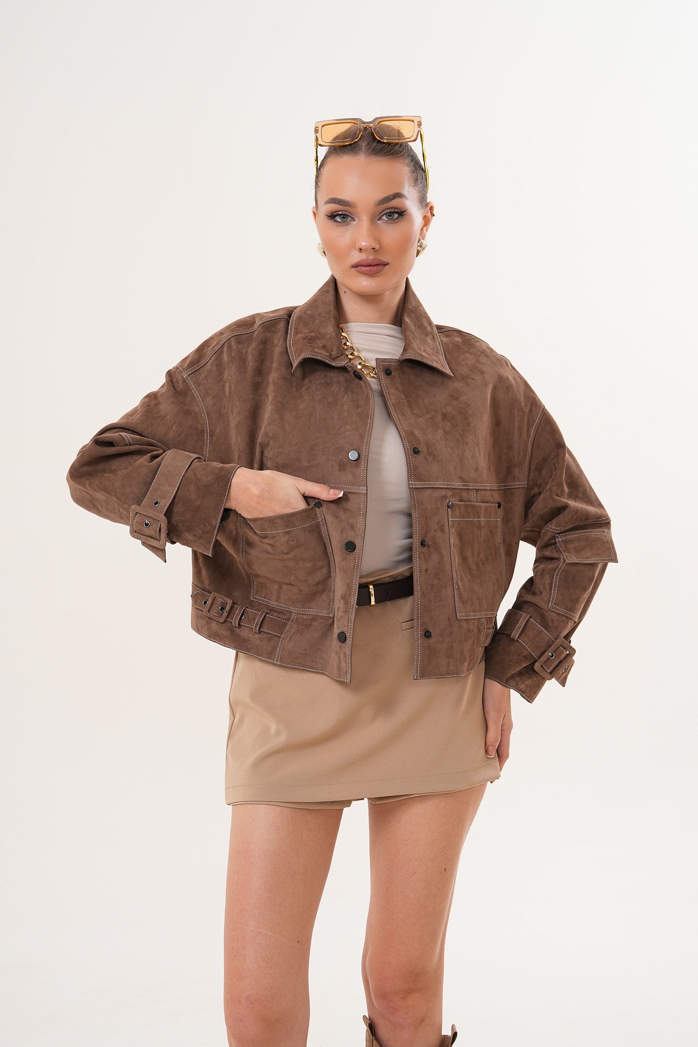 The Velmira Reversible Brown Suede Leather Jacket Exclusive Style
