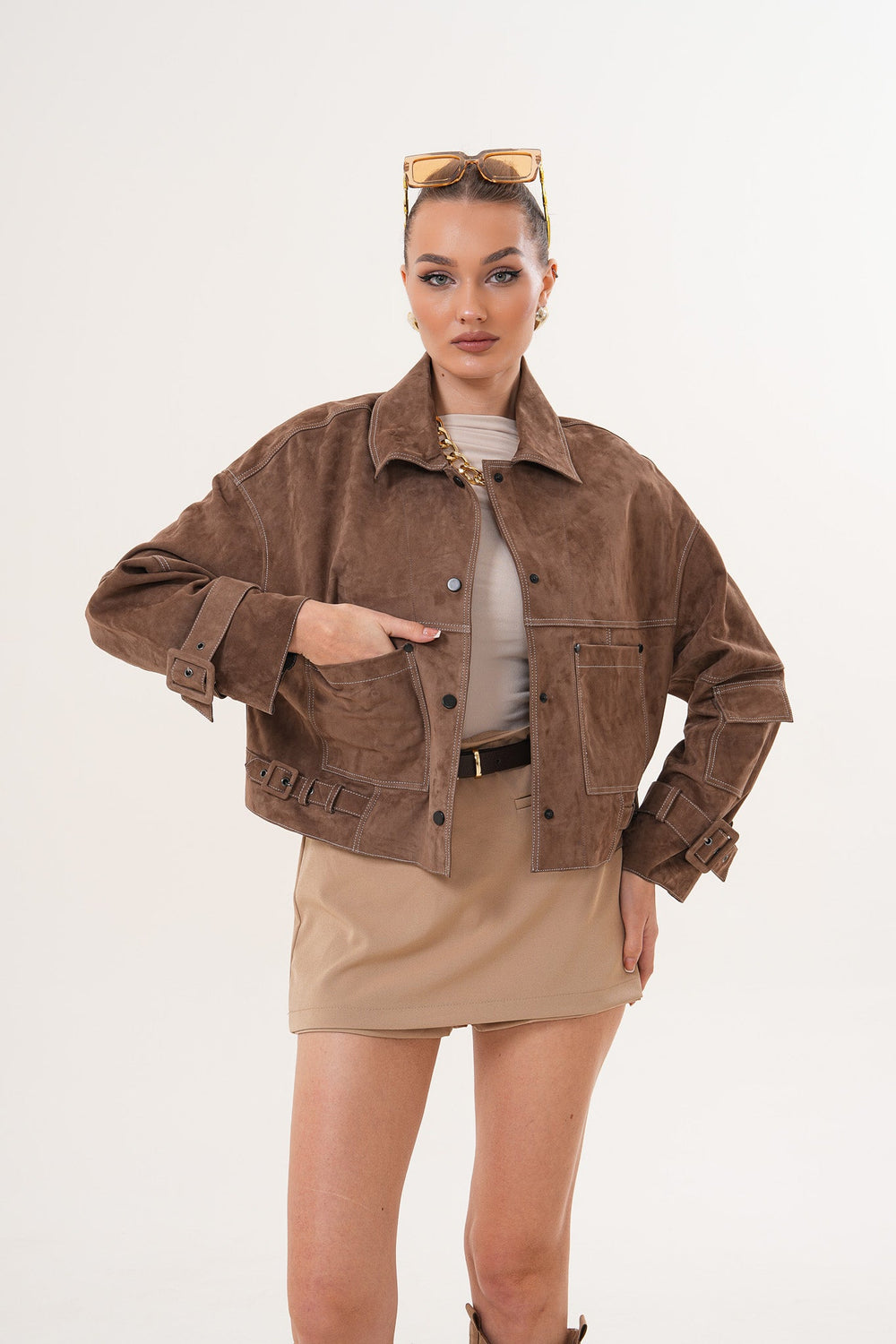 The Velmira Reversible Brown Suede Leather Jacket Exclusive Style