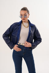 The Velmira Reversible Navy Blue Suede Leather Jacket On Sale