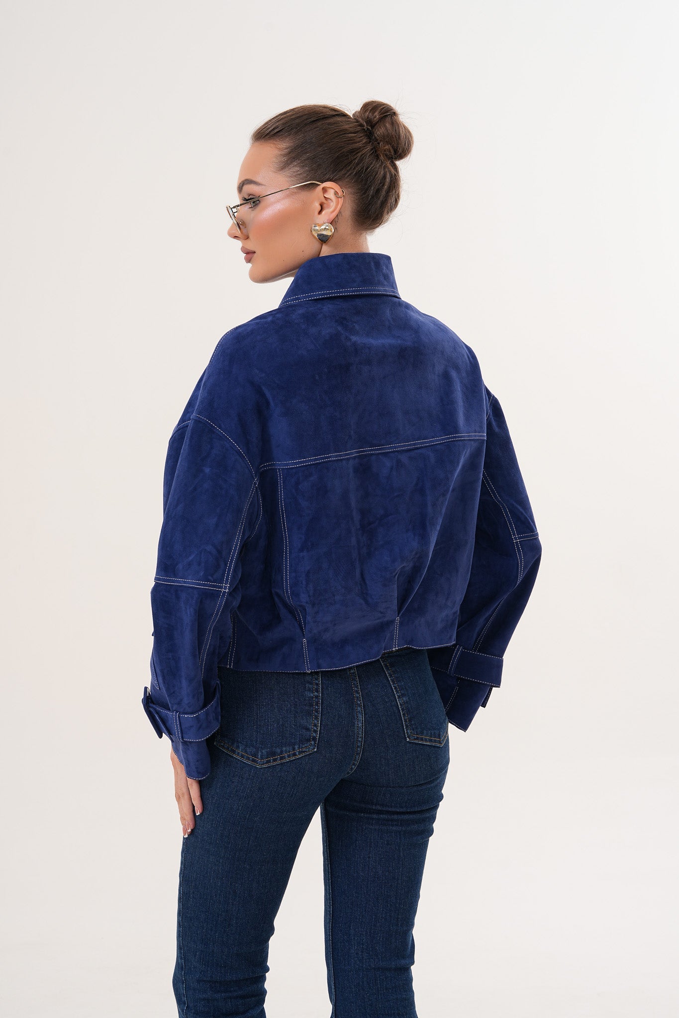 The Velmira Reversible Navy Blue Suede Leather Jacket On Sale
