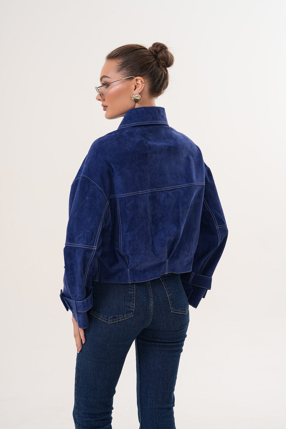 The Velmira Reversible Navy Blue Suede Leather Jacket On Sale
